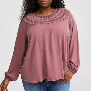 TORRID Rayon Twill Crochet Yoke Blouson Sleeve Top Size 3